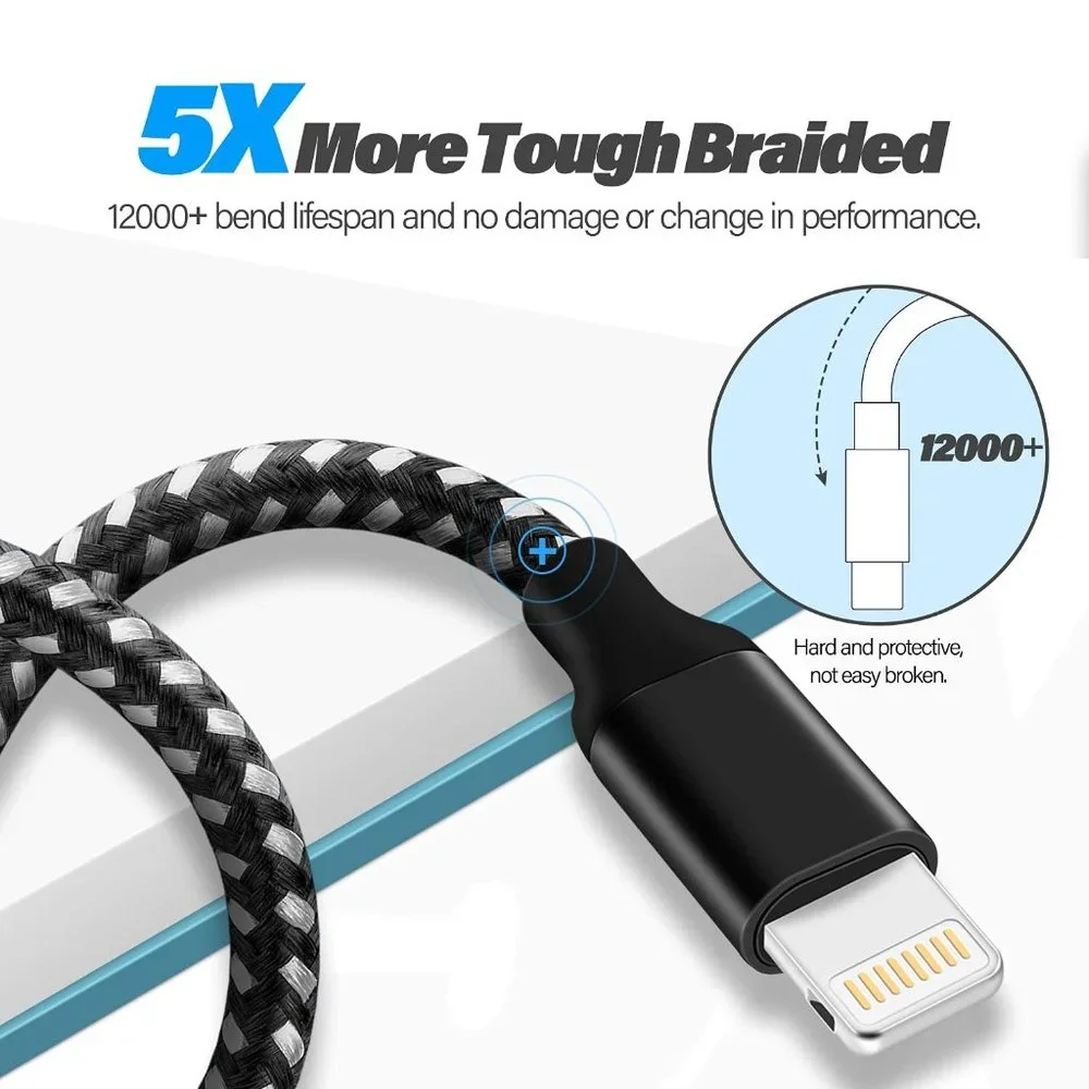 4 iPhone 6ft Lightning Cable Fast Charging iPhone 12/11Pro/11/XR/X/8/8/7 + More